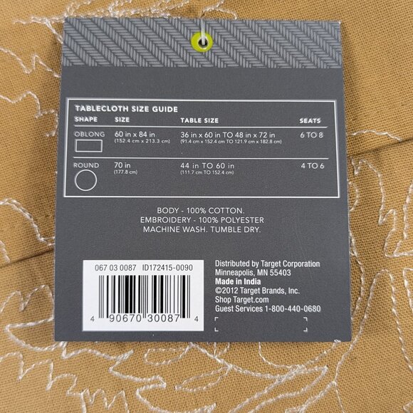 Threshold Yellow Orange Cotton Oblong Embroidered Floral Tablecloth 60x84 NEW - Picture 6 of 6
